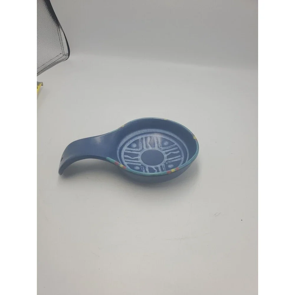 Vtg Treasure Craft Paradise Southwest Spoon Rest Blue Aztec USA 80’s-90’s MCM